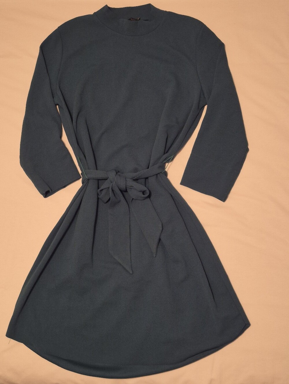 Zara Dark Teal Mid-Sleeve Small Belted Dress